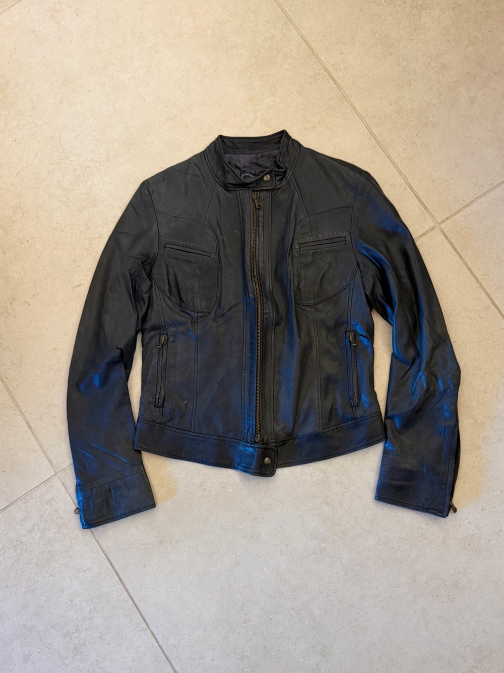 Genuine Italian Leather Vera Pelle Black Leather Moto Jacket